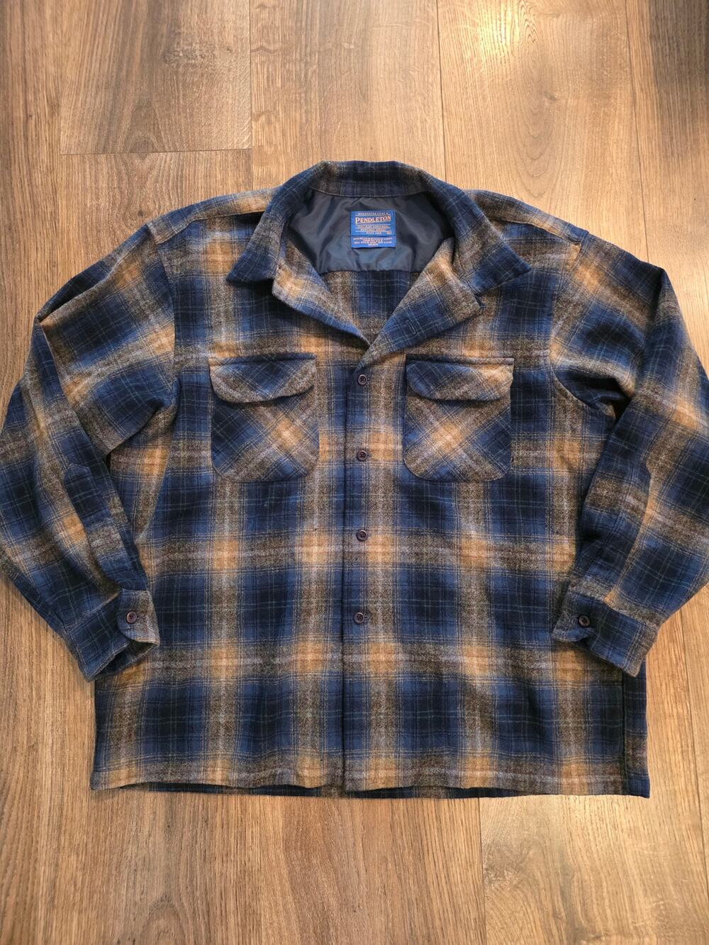 Pendleton Men's XL Blue Brown Plaid 100% Virgin Wool Board Shirt Flannel